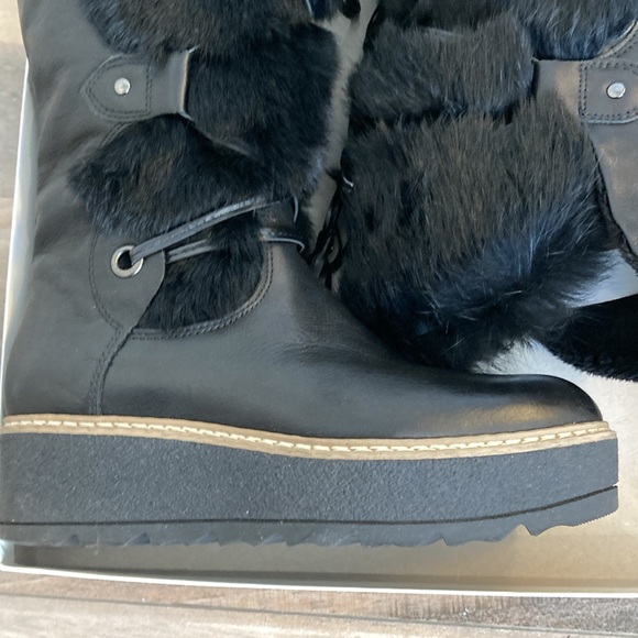 Ladies beautiful new Black leather & fur wedge Italian boots 275 Central size 37 - Picture 6 of 12